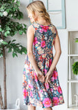 Charcoal Floral Tiered Tank Dress