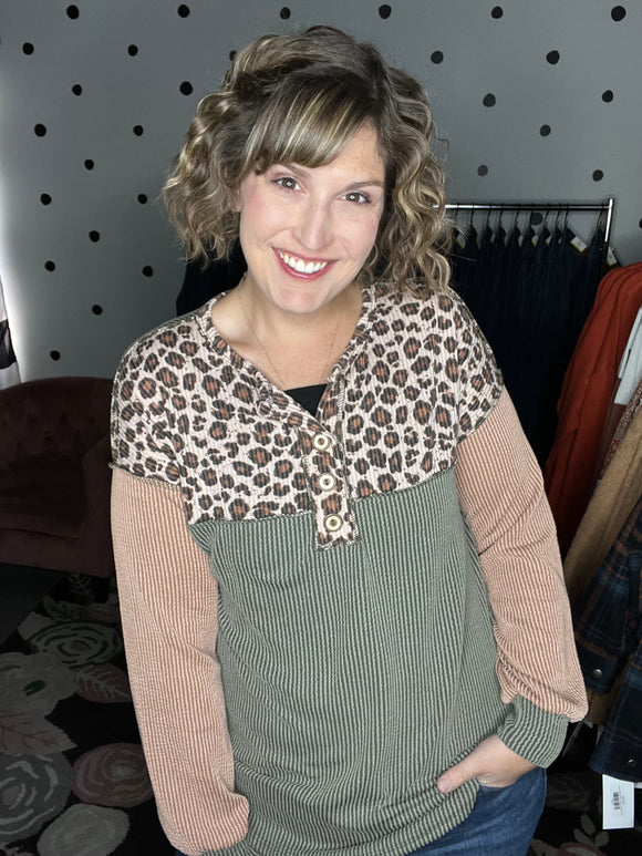 Olive Tan & Leopard Top