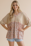 Oversized Oatmeal & Coral Floral Top