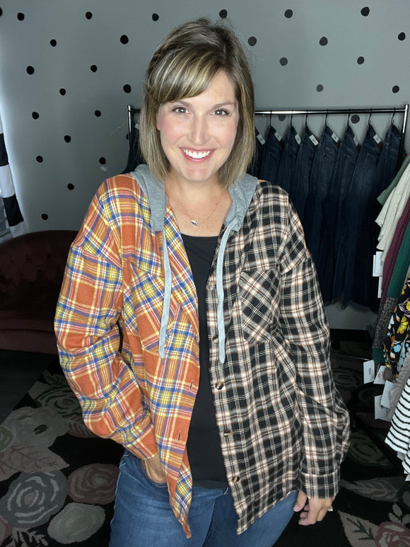 Plaid Button Up Hoodie