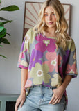 Fall Florals Oversized Top - Grey