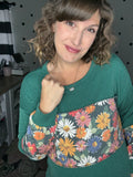 Hunter Green & Daisies Ribbed Long Sleeve