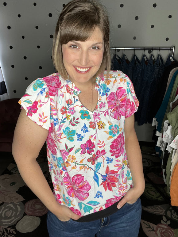 Ivory Floral Woven Blouse