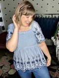 Blue & Navy Smocked Babydoll Blouse