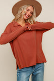 Ribbed Knit Collared Long Sleeve