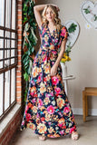 Navy Floral Belted Maxi