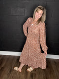 Caramel Dotted Midi Dress