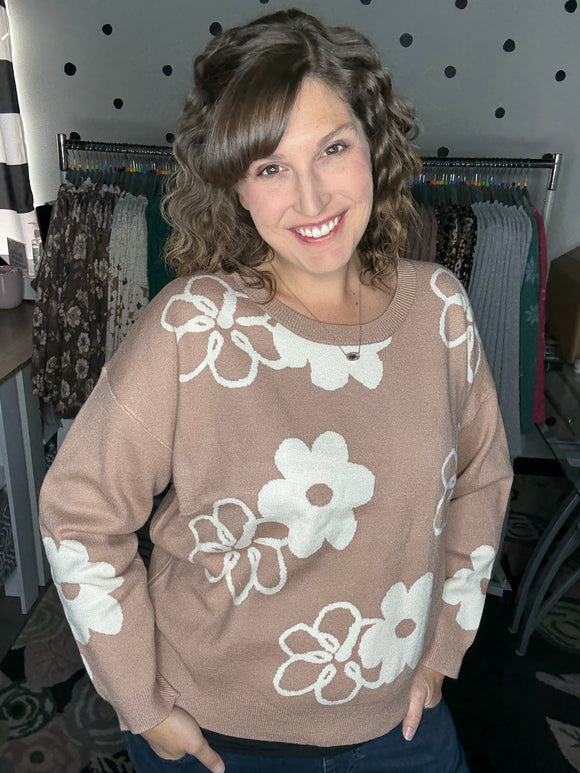Taupe Floral Sweater