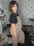 Leopard Ribbed Knit Overall Jumpsuit