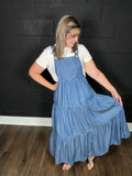 Chambray Tiered Jumper Dress