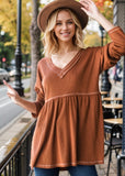 Waffle Knit Babydoll Top