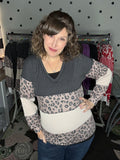 Charcoal Leopard Oatmeal V-neck