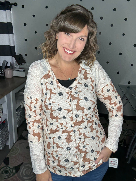 Mocha Floral Lacey Long Sleeve