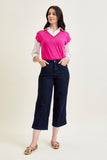 Judy Blue Braided Wide Leg Crop - Dark Wash
