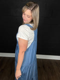 Chambray Tiered Jumper Dress