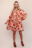 Rust Floral Swing Dress