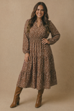 Caramel Dotted Midi Dress