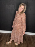 Caramel Dotted Midi Dress