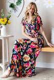 Navy Floral Belted Maxi