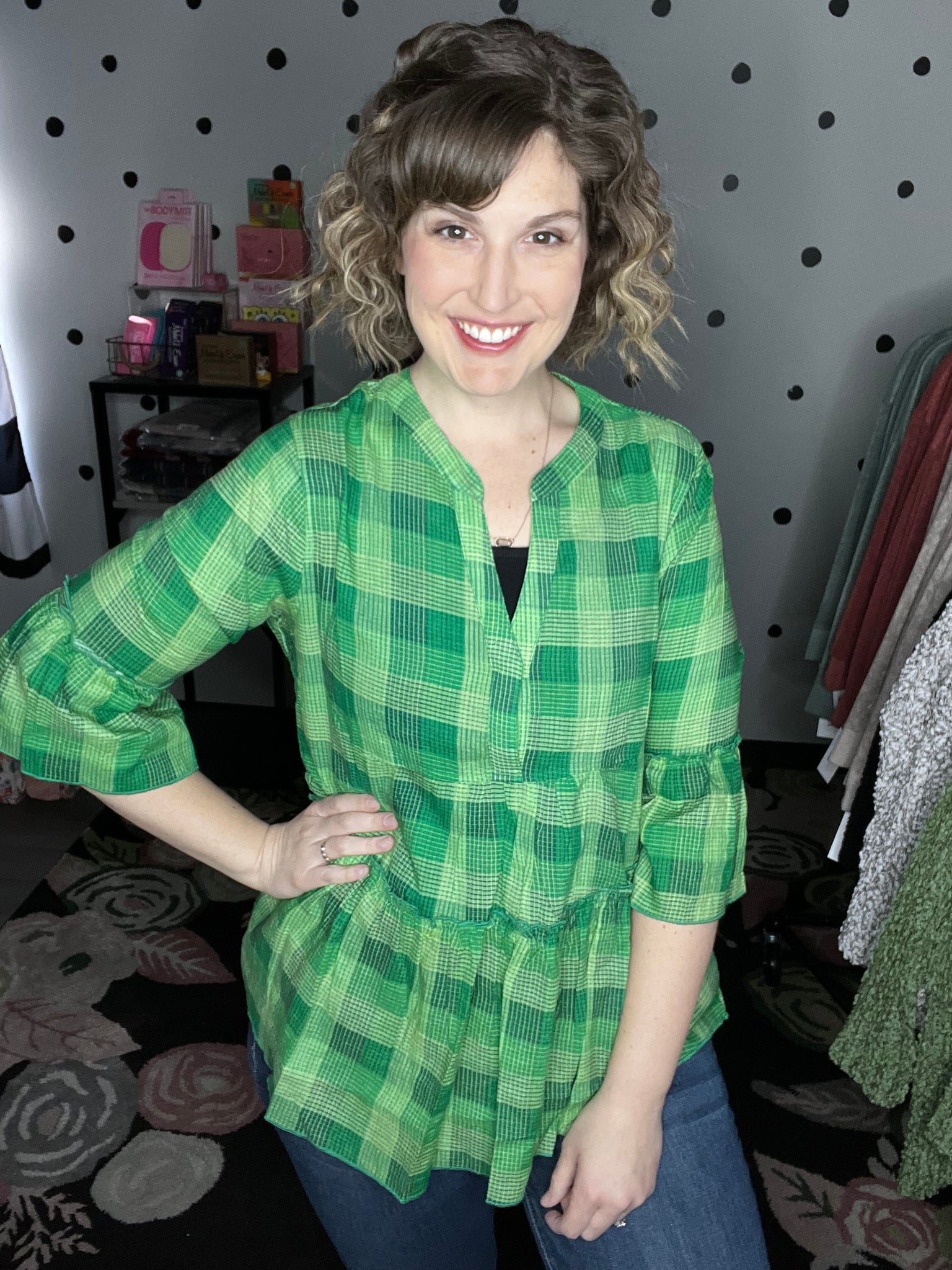 Plaid Babydoll Peplum Top Hello Gorgeous Boutique by Alyssa Plaid Babydoll Peplum Top Hello Gorgeous Boutique by Alyssa