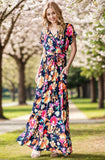 Navy Floral Belted Maxi