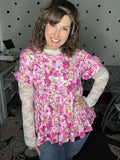 Buttery Soft Babydoll Top - Pink Floral