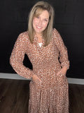 Caramel Dotted Midi Dress