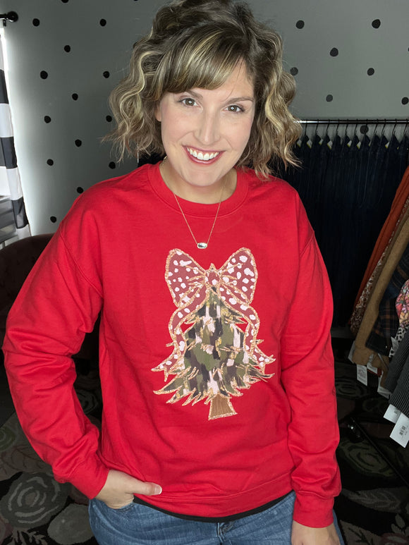 Red Christmas Tree Bow Sweatshirt