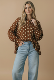 Oversized Brown Polka Dot Blouse