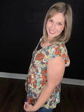 Daisy Print Flutter Sleeve Top