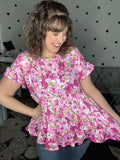 Buttery Soft Babydoll Top - Pink Floral