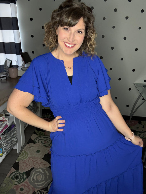Flutter Sleeve Maxi Dress in Royal Blue 3X Flutter Sleeve Maxi Dress in Royal Blue 3X