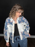 White & Floral Denim Snap Jacket