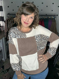 Taupe and Cream Color Block Pullover