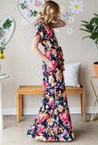 Navy Floral Belted Maxi