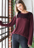 Lace Chest Waffle Knit Long Sleeve