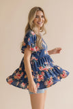 Buttery Soft Babydoll Top - Navy Floral