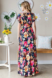 Navy Floral Belted Maxi