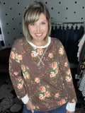 Brown Floral Crew Neck