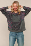 Charcoal Floral Color Block Pullover