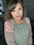 Mocha & Sage Floral Ribbed Long Sleeve