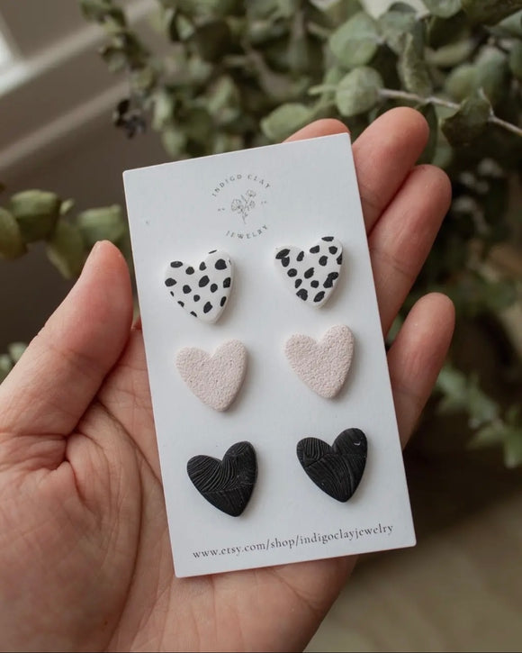 Clay Jewelry | Speckled Heart Trio