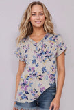 Ivory & Purple Floral V-Neck