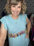 Aqua Top with Rainbow Fringe