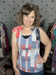 Americana Tank with Tie Bow Shoulders