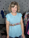 Aqua Top with Rainbow Fringe