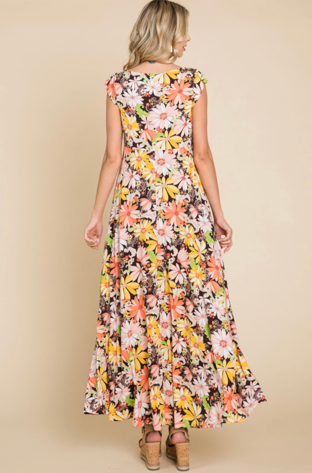 Orange Yellow Green Floral Maxi Dress 3X Orange Yellow Green Floral Maxi Dress 3X