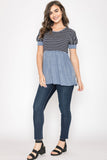 Chambray & Striped Puff Sleeve Top