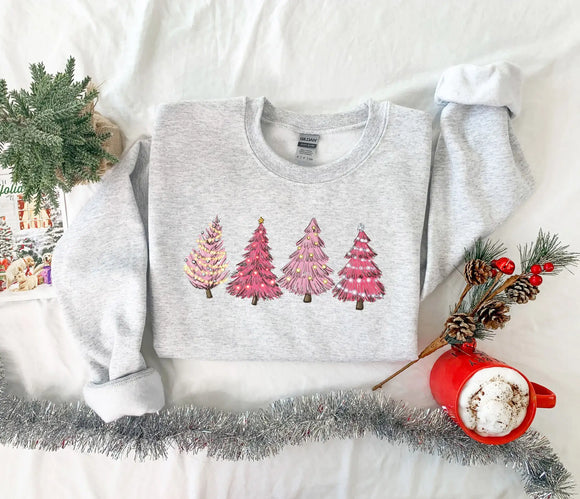 Pink Christmas Trees - Grey Sweatshirt