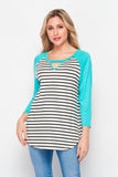 Ivory Striped Top with Turquoise Sleeves